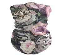 Bandana Cat Surrounded by Roses Lavabile Decorazione facciale Sportiva Headwrap per Yoga Motocicletta 26X30cm