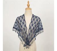 Bandana Donna Sciarpa a triangolo con nappa rosa in pizzo cavo elegante da donna abbinata a cento colori tinta unita primaverili ed estivi(Navy blue)