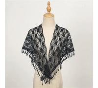 Bandana Donna Sciarpa a triangolo con nappa rosa in pizzo cavo elegante da donna abbinata a cento colori tinta unita primaverili ed estivi(Black)