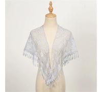Bandana Donna Sciarpa a triangolo con nappa rosa in pizzo cavo elegante da donna abbinata a cento colori tinta unita primaverili ed estivi(White)
