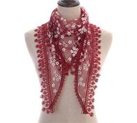 Bandana Donna Sciarpa triangolare con piccoli fiori e nappe, primavera e autunno, traspirante, con bordo in pizzo, velo(Burgundy)