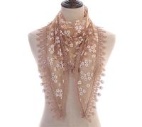 Bandana Donna Sciarpa triangolare con piccoli fiori e nappe, primavera e autunno, traspirante, con bordo in pizzo, velo(Camel)