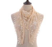 Bandana Donna Sciarpa triangolare con piccoli fiori e nappe, primavera e autunno, traspirante, con bordo in pizzo, velo(Beige)