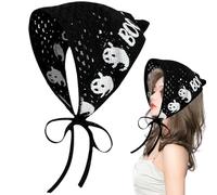Bandana fascia gotica all'uncinetto di Halloween Bandana con cinturini Triangle Spiderweb Hollow Ghost Pattern Fransivi Crochet Hair for Women, Girl (Black), Halloween Decorations