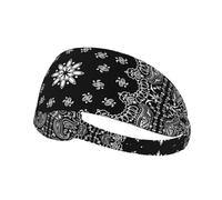 Bandana nera con motivo Paisley,Fascia elastica per capelli multiuso unisex, fascia antisudore sportiva