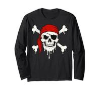 Bandana rossa con teschio pirata gocciolante e ossa incrociate horror di Halloween Maglia a Manica
