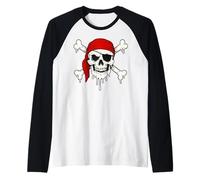 Bandana rossa con teschio pirata gocciolante e ossa incrociate horror di Halloween Maglia con Maniche Raglan