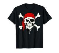 Bandana rossa con teschio pirata gocciolante e ossa incrociate horror di Halloween Maglietta