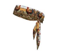 Bandane per capelli alla moda con gallo su legno con stampa di terreni agricoli, unisex, per jogging, ciclismo, yoga e altro ancora