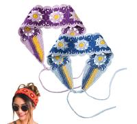 Bandane per capelli in stile hippie, fasce per capelli boho da donna, fasce per capelli lavorate a maglia, turbante floreale