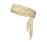 Bandane unisex con lacci per capelli, con trama in marmo bianco e giallo chiaro, per allenamento sportivo, tennis, corsa e yoga