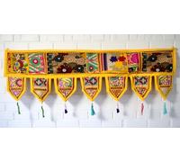 Bandanwar - Mantovana decorativa indiana tradizionale ricamata a mano, in cotone Toran, per porta e soggiorno, decorazione da appendere alla finestra, stile bohémien, etnico, vintage, 1 m (giallo, 1