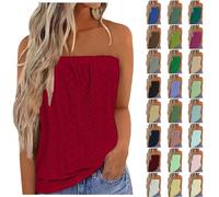 Bandeau Top da donna a tubo, senza maniche, sexy, senza spalline, elegante, in rete, per l'estate, tinta unita, con schiena scoperta, vestibilità larga, elegante e alla moda estiva, Colore: rosso, XL