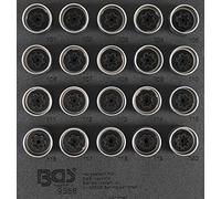 Bandeja Carro 1/6: Juego para Tuercas de Ruedas Opel (Tipo A) | 20 Piezas | Inserto per carrello da officina 1/6", attacco esagonale esterno 17 mm, acciaio al cromo vanadio, misure #101 - #120