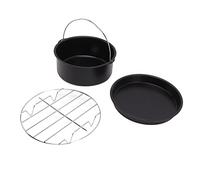 Bandeja de acero para pizza para horno, 3 piezas Freidora de aire Accesorios para bandejas para pasteles Bandeja para hornear pizza redonda antiadherente Bandeja para horno Cubo (Batería de iones de