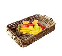 Bandeja de Ratán - Bandejas Rectangular Multiusos | Bandejja Decorativa con Asa para Hogar, Cocina, Frutas, Verduras, Servicio, Exhibición, Mesa de Café, Comedor, Sala