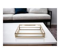 Bandeja para servir cuadrada de metal dorado de 14""