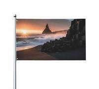 Bandiera 0,9 x 1,5 m, decorazione con 2 occhielli Alba sulla spiaggia di Reynisfjara, decorazioni esterne con stampa HD, striscioni in poliestere 200D resistenti per vacanze e cortile, grandi bandiere