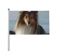Bandiera 0,9 x 1,5 m, decorazione con 2 occhielli carino cane shetland decorazioni esterne stampa HD 200D banner in poliestere resistente per vacanze cortile grandi bandiere per interni esterni