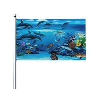 Bandiera 0,9 x 1,5 m, decorazione con 2 occhielli, delfino marino, decorazioni esterne, stampa HD, striscioni in poliestere 200D resistenti per vacanze e cortile, grandi bandiere per interni ed