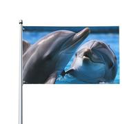 Bandiera 0,9 x 1,5 m, decorazione con 2 occhielli Due delfini nell'acqua Decorazioni esterne Stampa HD 200D banner in poliestere resistente per vacanze cortile grandi bandiere per interni ed esterni
