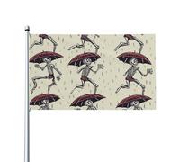 Bandiera 0,9 x 1,5 m, decorazione con 2 occhielli, scheletro che danza con ombrello, decorazioni esterne, stampa HD, striscioni in poliestere 200D resistenti per vacanze e cortile, grandi bandiere per