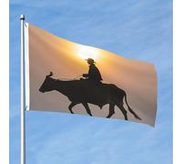 Bandiera 2 x 3 Ft bandiere esterne su entrambi i lati grande banner vacanza con 2 occhielli in ottone cool toro equitazione Silhouette Bandiera da cortile per tutte le stagioni bandiere da giardino di