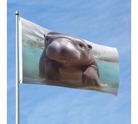 Bandiera 2 x 3 Ft Doppio Lato Esterna Bandiere Grande Festività Banner con 2 occhielli in ottone ippopotamo cucciolo Bandiera da cortile Bandiera per tutte le stagioni Benvenuto Giardino Bandiere per