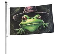 Bandiera 2 x 3Ft Doppio Lato Esterno Giardino Bandiera Verde Rana Indossare un Cappello Bandiera di Benvenuto Banner Vacanze con Occhielli in Ottone Bandiere Verticali Casa Bandiere Grande Tela Yard