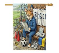 Bandiera 2026 Calcio Corgi Dog House 71,1 x 101,2 cm double face per esterni decorativa, pronta per partita cucciolo allenatore frontyard bandiera casa tela, sport outdoor modello cortile prato