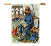 Bandiera 2026 da calcio con barboncino da 71 x 101 cm, double-face, decorativa per esterni, pronta per partita con cucciolo di allenatore, bandiera per la casa, per sport all'aperto, cortile, prato