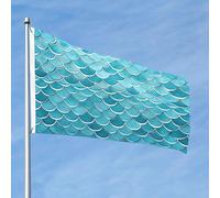 Bandiera 2x3 piedi, bandiere da esterno bifacciali, striscioni resistenti con 2 occhielli, bandiere decorative per cortile, onde blu, bandiera a forma di squama di sirena, bandiere di benvenuto in p