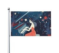 Bandiera 3 x 1,5 m a doppia faccia esterna da giardino illustrazione di suonare il pianoforte bandiera di benvenuto bandiera per vacanze con occhielli in ottone bandiere verticali per casa grande