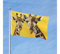 Bandiera 3 x 1,5 m bandiera da giardino bandiera esterna doppia bandiera verticale giraffa su sfondo giallo bandiere per tutte le stagioni per cortile decorazione esterna vacanza banner segno