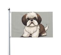 Bandiera 3 x 1,5 m Doppio Lato Esterno Giardino Bandiera Shih Tzu Cane Benvenuto Bandiera Festività Banner con occhielli in ottone Bandiere verticali Casa Grande iuta Yard Flag per Outdoor Portico