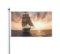 Bandiera 3 x 1,5 m Doppio Lato Esterno Giardino Bandiera Verticale Casa Bandiera Bianco Veliero al Tramonto Bandiera di Benvenuto Bandiera Vacanza Banner Bandiere Decorative Yard Flag per Outdoor