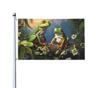 Bandiera 3 x 1,5 m Doppio Lato Esterno Giardino Bandiera Verticale Casa Bandiera Molte Rane Cantano sui Rami Estate Farfalle Lago Acqua Bandiera di Benvenuto Festività Banner Bandiere Decorative Yard