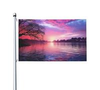 Bandiera 3 x 1,5 m Doppio Lato Esterno Giardino Bandiera Verticale Casa Bandiera Viola Tramonto sull'acqua Bandiera di Benvenuto Bandiera Vacanza Banner Bandiere Decorative Yard Flag per Outdoor