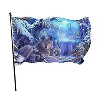 Bandiera 3 x 1,5 m Famiglia di lupi nella neve colori vivaci banner sport all'aperto, resistente allo sbiadimento, bandiera da cortile in poliestere con 2 occhielli in ottone per interni ed esterni