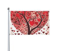 Bandiera 3 x 1,5 m rosso amore cuore albero bandiera casa divertente festa banner doppio lato verticale all'aperto bandiere estive giardino con occhielli in ottone grande cortile bandiera per esterni
