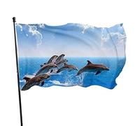Bandiera 3 x 1,5 m simpatici delfini animali vivaci banner sport all'aperto, resistente allo sbiadimento, bandiera da cortile in poliestere con 2 occhielli in ottone per interni ed esterni decorazione