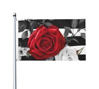 Bandiera 3 x 1,5 m strisce bianche nere fiori rosa rossa bandiera per casa divertente bandiera per vacanze bandiera verticale su entrambi i lati bandiere da giardino estivo con occhielli in ottone