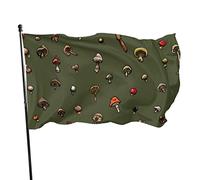 Bandiera 3 x 1,5 m vari funghi su sfondo verde colori vivaci all'aperto banner sport all'aperto, resistente allo sbiadimento, bandiera da cortile in poliestere con 2 occhielli in ottone per interni ed
