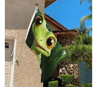 Bandiera 3 x 2 Ft Resistente allo sbiadimento Bandiere per esterni Banner decorativo carino rana Bandiere da giardino Bandiera a doppia faccia Bandiera da parete con occhielli in ottone Divertente