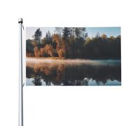Bandiera 3 x 5 Ft Alberi Riflessione su un lago Bandiera Casa Bandiera Divertente Festività Banner Doppio Lato Verticale Esterna Bandiera Estiva Giardino Bandiere con Occhielli in Ottone Grande