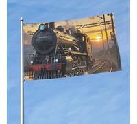 Bandiera 3 x 5 Ft bandiere da esterno a doppia faccia grande striscione per vacanze con 2 occhielli in ottone treno a vapore partenza tramonto bandiera cortile tutte le stagioni bandiere da giardino