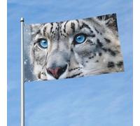 Bandiera 3 x 5 Ft bandiere esterne a doppia faccia grande banner per vacanze con 2 occhielli in ottone dagli occhi blu leopardo delle nevi bandiera da cortile per tutte le stagioni bandiere da