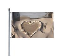 Bandiera 3 x 5 Ft Beach Sand Heart Door Flag House Flag Funny Holiday Banner Double Sided Vertical Outdoor Flag Summer Garden Bandiere con occhielli in ottone Grande Bandiera da cortile per esterni e