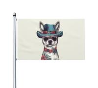 Bandiera 3 x 5 Ft Chihuahua cane che indossa cappello Bandiera Bandiera Casa Bandiera Divertente Festività Banner Doppio Lato Bandiera Verticale Esterna Estiva Giardino Bandiere con Occhielli in