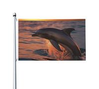 Bandiera 3 x 5 Ft Crepuscolo Delfino Bandiera Casa Divertente Bandiera Vacanza Banner Doppio Lato Verticale Esterna Bandiera Estiva Giardino Bandiere con Occhielli in Ottone Grande Yard Bandiera per